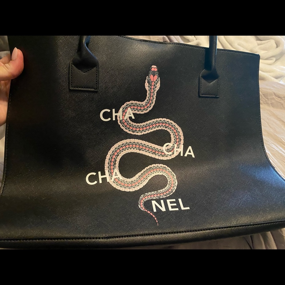 CHANEL Black Snake Graphic Tote Bag